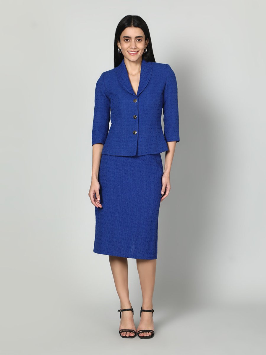 Gaiia Solid Color Tweed Blazer And Skirt Set - GAIIA
